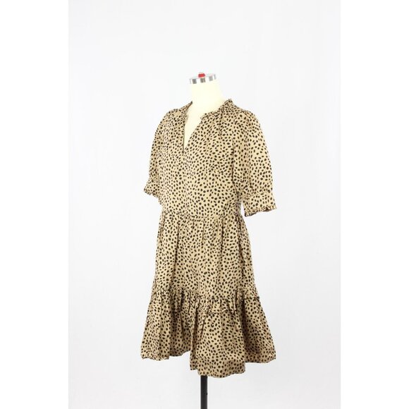 J CREW Leopard Dot Cotton Poplin Ruffle Neck Tiered A-Line Mini Dress, Size XXS - Picture 5 of 16